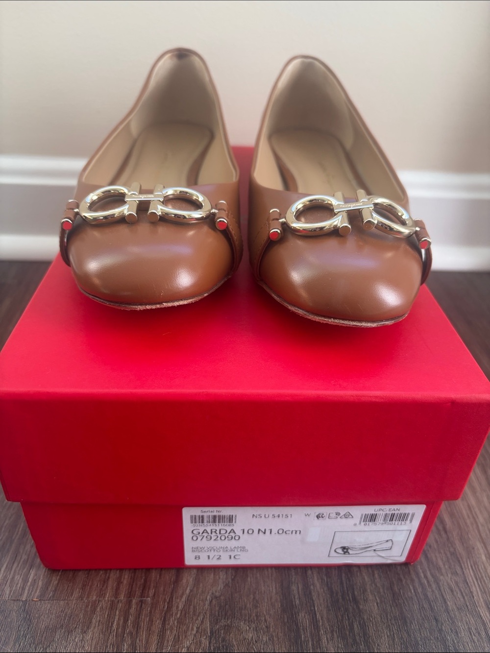 Salvatore Ferragamo Brown Leather Gancini Ballet Flats